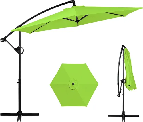 Miniatura 12 de Shintenchi Sombrilla de patio con inclinación fácil, manivela y base cruzada, para exteriores, voladizo, para colgar, toldo para protección solar
