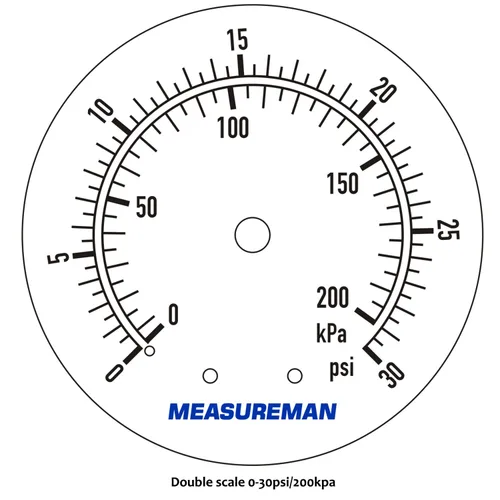 Miniatura 4 de MEASUREMAN Conjunto de medidor de presión de gas de latón de 2", conexión FNPT de 3/4", 0-30 psi/kpa, +/-3-2-3% de precisión