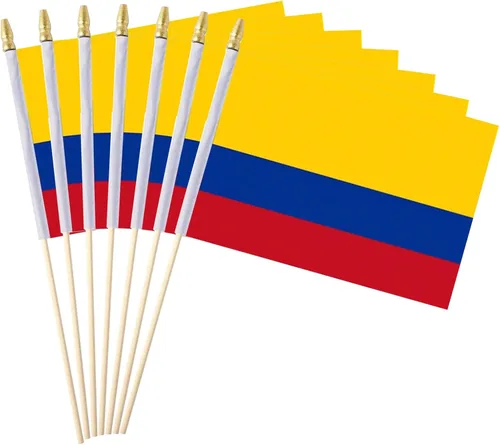 Miniatura 25 de Paquete de 12 banderas de Brasil en palos, pequeñas banderas de mano brasileñas para oficina, aula, vacaciones, decoración de fiestas