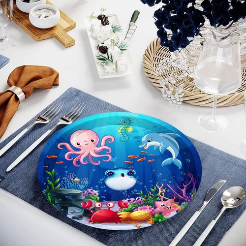 Miniatura 7 de 40 piezas de suministros para fiesta de cumpleaños bajo el mar, platos de papel para fiesta de vida marina oceánica, platos de postre de animales