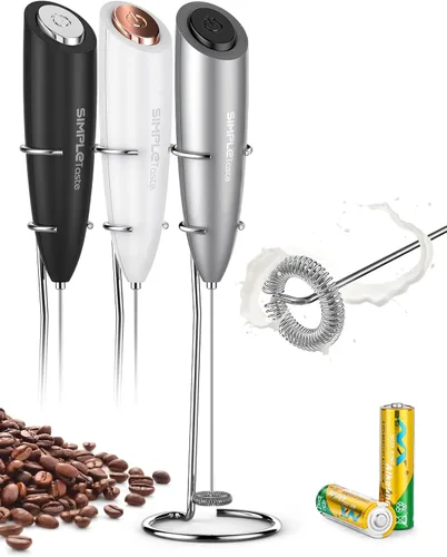 SimpleTaste Espumador de leche de mano que funciona con baterías, eléctrico, fabricante de espuma, mezclador de bebidas con batidor de acero Gris