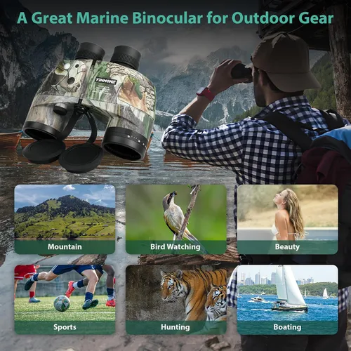 Miniatura 2 de Binoculares marinos HD 10 x 50 con adaptador de teléfono de brújula telémetro, lente multicapa BAK4, resistente armadura militar IPX7, binocular
