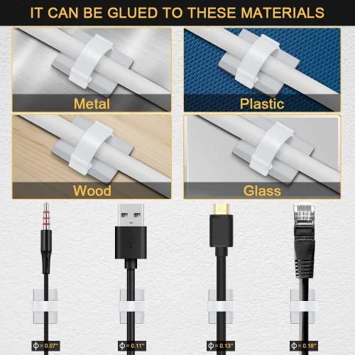 Miniatura 7 de Clips de Cable Autoadhesivos 3M Organizador de Cables, Soporte de Alambre Abrazadera de Gestión Adhesiva para Escritorio Coche Cámara de Tablero