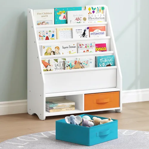 Miniatura 10 de UTEX Estantería para niños, estante para libros para habitaciones de niños, estantería de 4 niveles para niños, niños pequeños, estante para libros