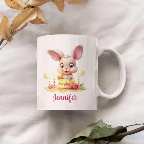 Miniatura 2 de Taza de viaje de cerámica personalizada de conejo, taza con nombre personalizado para los amantes de los conejos, taza de té con nombre temático