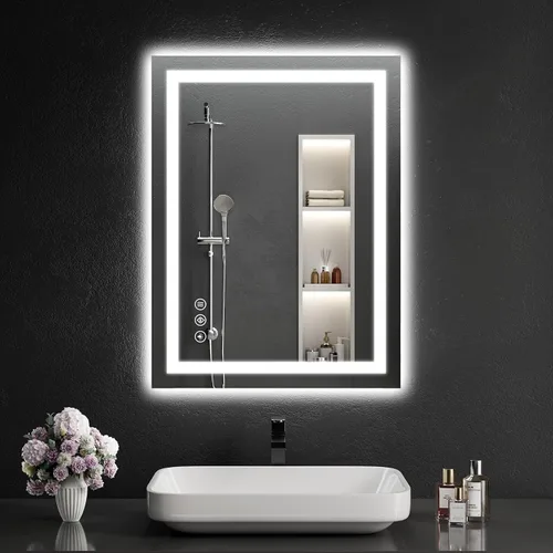 Miniatura 24 de Espejo de baño LED de 30 x 48 pulgadas con luces, regulable, antivaho, espejo de tocador de baño para pared, retroiluminado + luz frontal, función