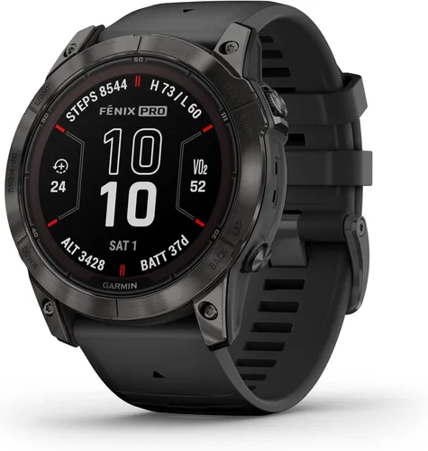 Garmin fēnix 7X Pro Sapphire Solar, reloj inteligente GPS multideportivo, linterna integrada, capacidad de carga solar, color negro 2-Titanio DLC