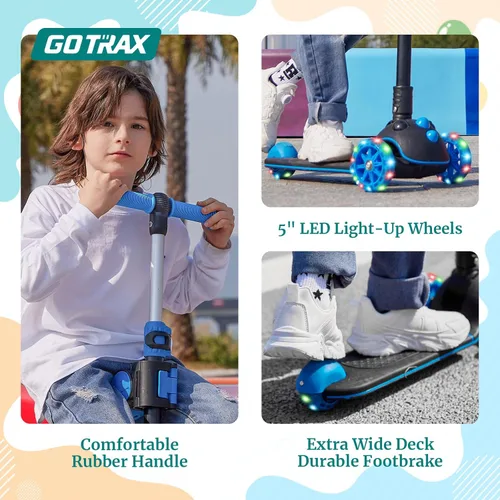 Miniatura 5 de Gotrax KS3 Pro - Monopatín plegable para niños, asiento removible con una sola llave y 3 ruedas PU extra anchas con luces, antideslizante y Azul