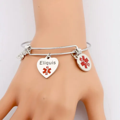 Miniatura 5 de KEYCHIN Pulsera de acero de grado quirúrgico con alerta médica para hombres y mujeres, epilepsiaanticoagulante de la sangre SOS pulseras médicas
