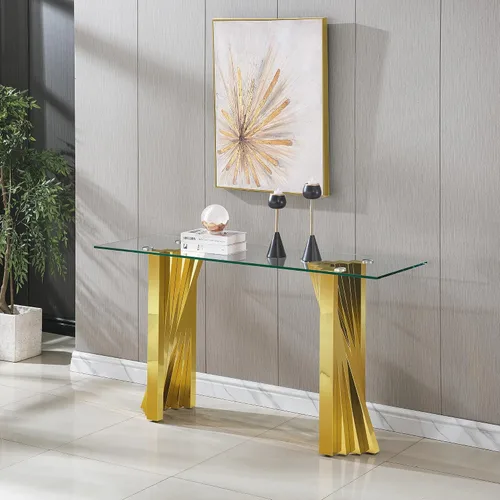 Miniatura 119 de Mesa de centro de cristal de lujo, mesa de centro de sofá de 47 pulgadas con marco de acero inoxidable dorado y parte superior de vidrio negro, mesa