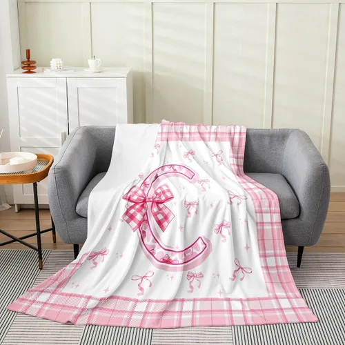 Miniatura 31 de Erosebridal Manta de franela con inicial de letra B, manta de forro polar con lazo rosa, 40 x 50 pulgadas, bonitos lazos del alfabeto, manta