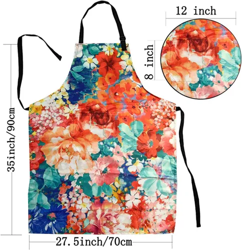Miniatura 6 de Delantal Babero Ajustable Impermeable con 2 Bolsillos Delantales de Cocina para Mujeres Hombres Chef Flores