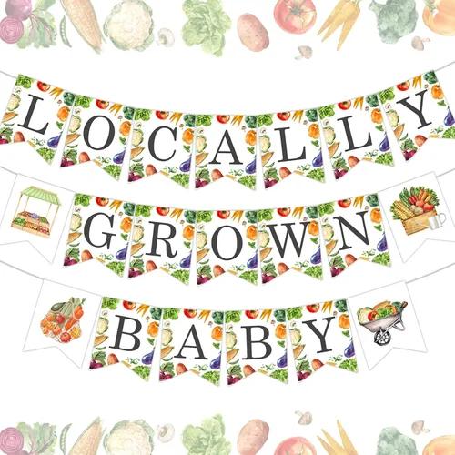 Miniatura 2 de Cartel de baby shower cultivado localmente, pancarta de verduras y frutas, decoración de baby shower para niños y niñas