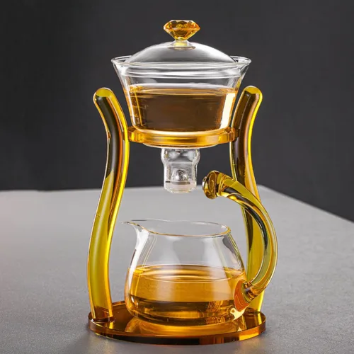 Miniatura 8 de Lazy Kungfu Tetera de vidrio semiautomática tetera succión automática tetera de preparación de agua Oficina Flor Juego de té de vidrio