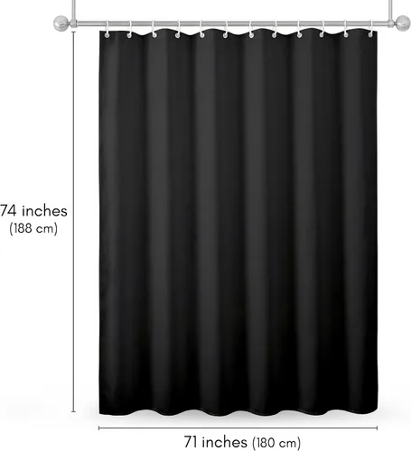 Miniatura 3 de Americanflat 71x74 Cortina de Ducha Sólida Negra - Cortina de Ducha Larga Resistente al Agua con Ojales de Metal Duraderos y 12 Ganchos - 100%