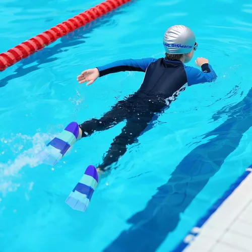 Miniatura 5 de Aletas de entrenamiento de natación para niños, aletas de natación de silicona suave, aletas cortas cómodas para niños, niñas y principiantes