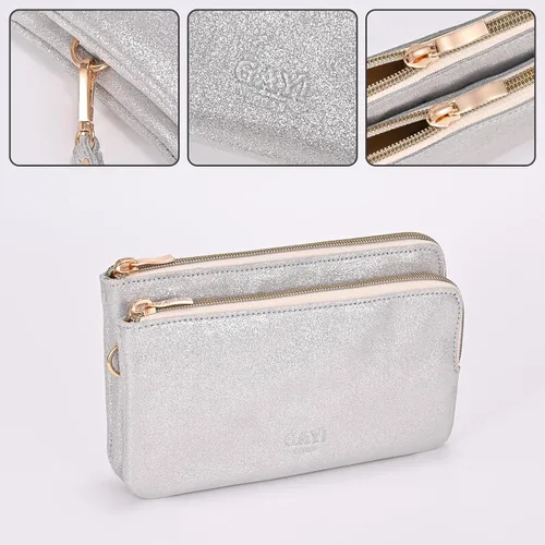 Miniatura 2 de GAYI URBAN Cartera de mano de cuero genuino con doble cremallera para mujer