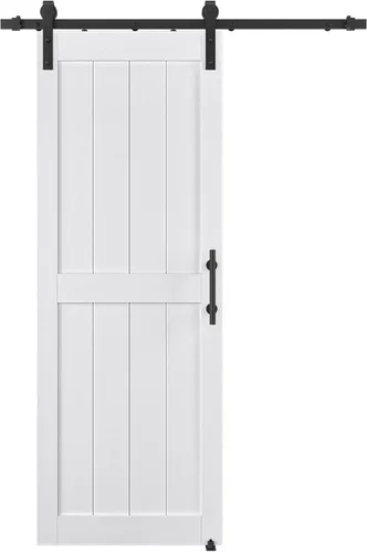 Miniatura 10 de Puerta corrediza de granero MDF de 30 x 80 pulgadas con kit de herrajes para puerta de granero de 5 pies, losa para puerta de granero con superficie