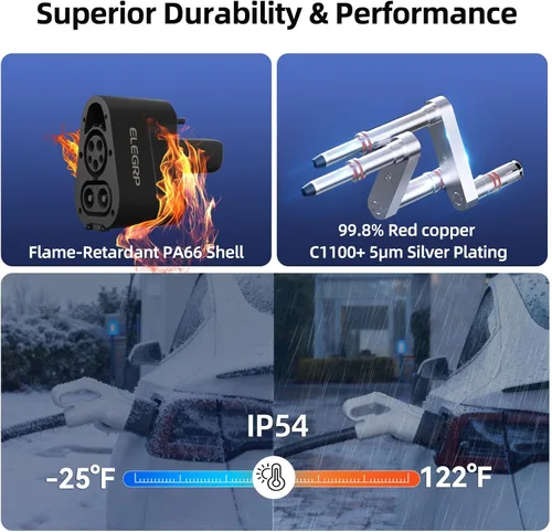 Miniatura 4 de ELEGRP Adaptador CCS1 a NACS, 500A/1000V 250kW carga CC súper rápida, compatible con Tesla modelo S/3/X/Y y todos los vehículos eléctricos NACS