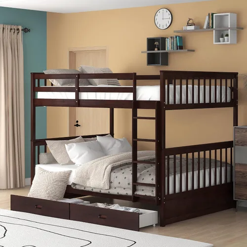 Miniatura 32 de Harper&Bright Designs - Litera individual sobre individual con barandilla de seguridad, escalera, cama nido individual con 3 cajones para niños