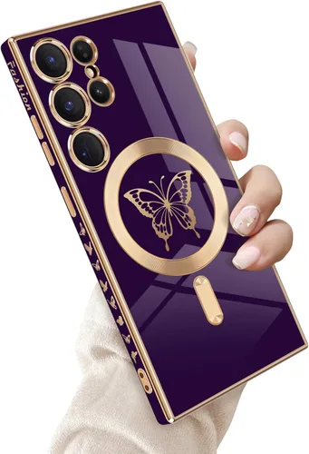 Miniatura 31 de Newseego Funda magnética para Samsung Galaxy S21 Plus 5G, bonita funda de lujo con borde chapado de mariposa para mujeres, niñas y hombres, TPU