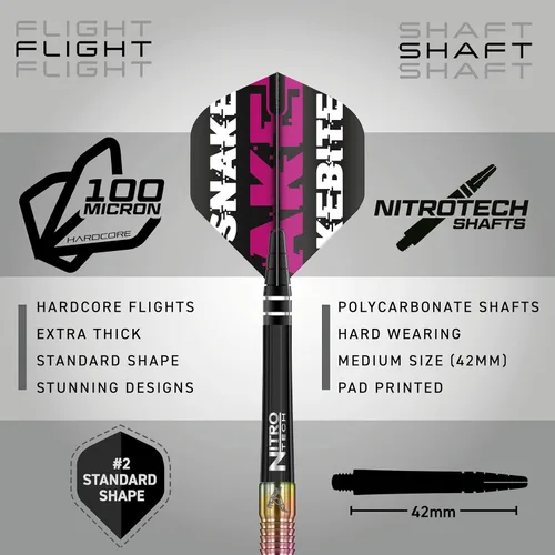 Miniatura 3 de RED DRAGON Snakebite World Champion 2020 Edition - Dardos de tungsteno con vuelos y ejes
