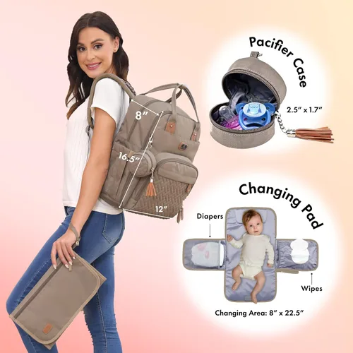 Miniatura 2 de Dikaslon Mochila para pañales con cambiador portátil, funda para chupete y correas para cochecito, bolsas de bebé unisex grandes para niños y niñas