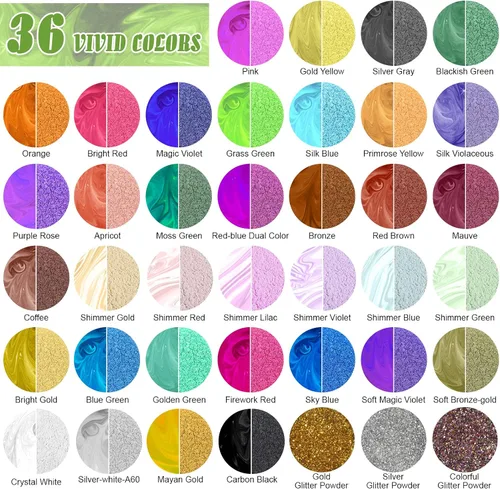 Miniatura 2 de CHANGTIKEJI Polvo de mica, 36 colores - 10 g/botella de polvo de pigmento natural para resina epoxi, fabricación de jabón, fabricación de velas