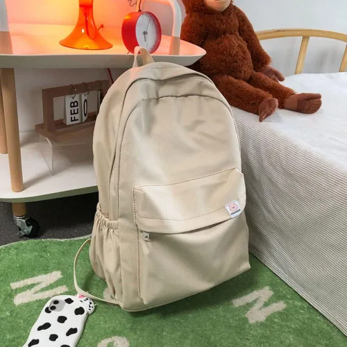 Miniatura 2 de Eagerrich Mochila Estética Mochila Bonita Útiles Escolares Bolsa para Laptop para Adolescentes Niñas Mujeres Estudiantes Color Sólido, Beige