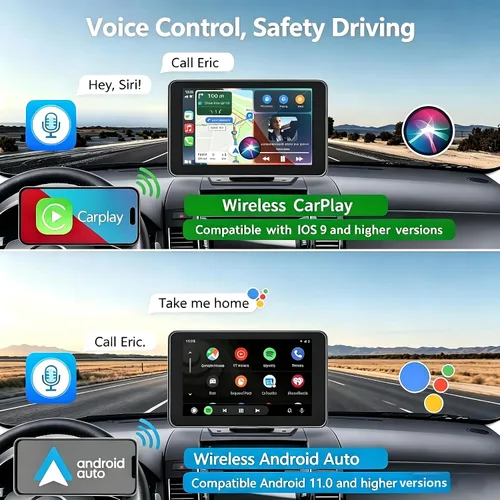 Miniatura 4 de Carplay - Pantalla para coche con Apple CarPlay/Android Auto, estéreo inalámbrico de 7 pulgadas, pantalla táctil portátil para auto con Bluetooth