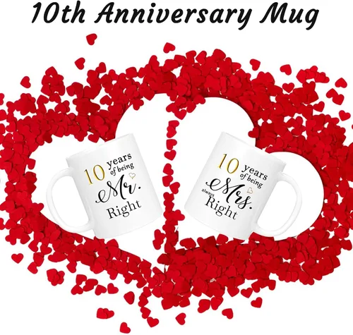 Miniatura 4 de Juego de 2 tazas de café para el 10º aniversario, regalos de boda para parejas, padres, hombres, mujeres, marido, esposa, él, ella, caja de regalo