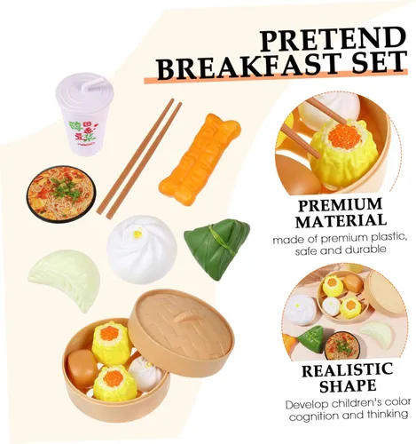 Miniatura 7 de Ipetboom Juego de 2 juegos de comida de juguete, juego de cocina, 26 piezas de desayuno chino al vapor, juego de comida para niños, familia, juego