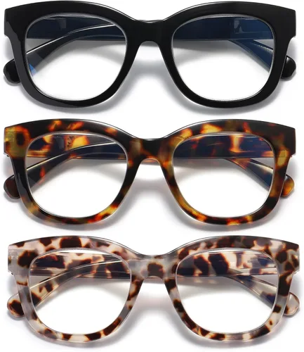 Miniatura 7 de Oversized Reading Glasses for Women,3 Pack Blue Light Blocking Computer Spring hinge Readers