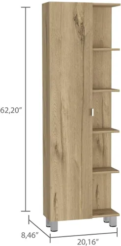 Miniatura 2 de FM FURNITURE Los Angeles - Armario de lino con 5 estantes abiertos y 4 estantes interiores, roble claro