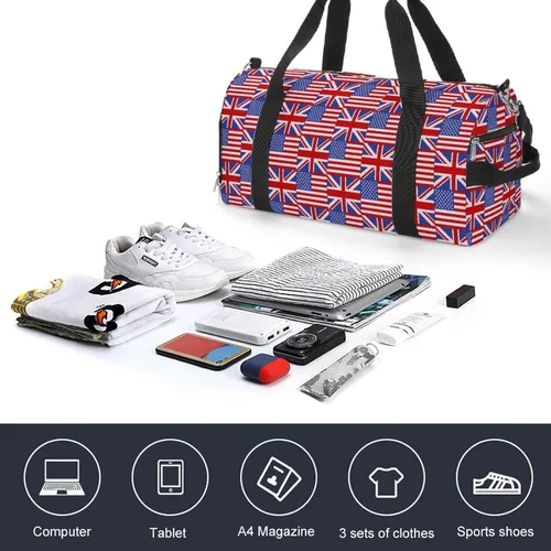 Miniatura 5 de Bolsa de gimnasio con bandera de Estados Unidos y Reino Unido para mujeres y hombres, bolsa de lona ligera, bolsa de viaje con correa para el hombro