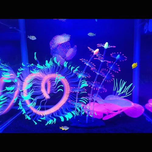 Miniatura 7 de Paquete de 4 plantas de silicona para decoración de pecera, adornos brillantes para peceras de acuario, decoración artificial de coral de anémona