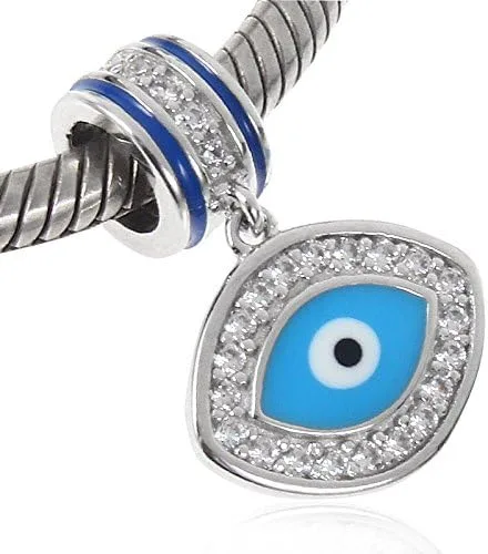 Miniatura 2 de Abalorio de ojo azul de plata de ley 925 para pulseras de dijes de bricolaje, Plata esterlina