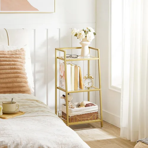 Miniatura 2 de HOOBRO Soporte de estante de vidrio dorado, unidad de estante de pie de 3 niveles, organizador y almacenamiento de baño, estantes de almacenamiento