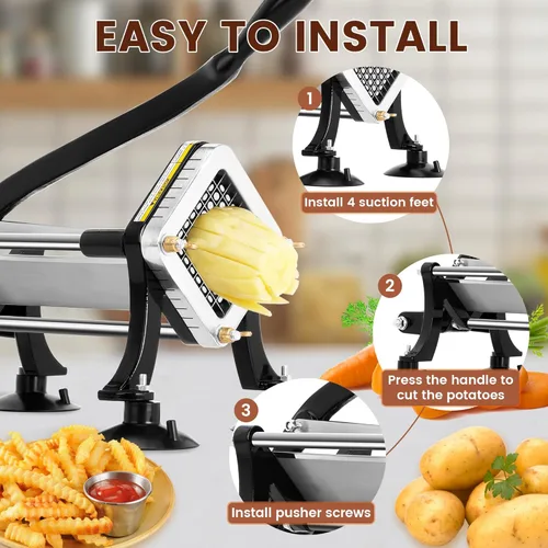 Miniatura 6 de BIEAMA Cortador comercial de papas fritas con cuchillas de acero inoxidable de 1/4 ", 3/8", 1/2 ", cortador de papas fritas para papas y zanahorias