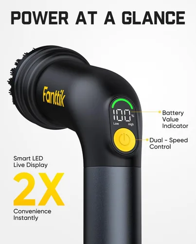 Miniatura 5 de Fanttik G9 Práctico limpiador eléctrico inalámbrico giratorio, motor MagnaStorm, doble velocidad, 5 cabezales de cepillo, pantalla LED, IPX7 Negro