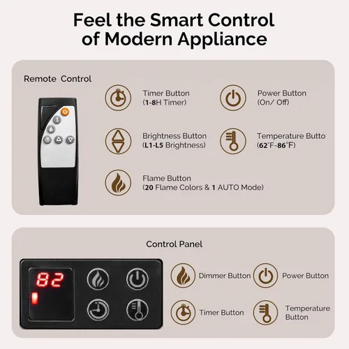 Miniatura 3 de Bonnlo Chimenea eléctrica de vidrio de 3 caras de 28 pulgadas de ancho con aplicación y control remoto, calentador de chimenea falso realista con 6