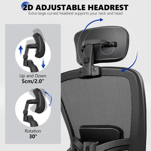 Miniatura 5 de Silla de oficina ergonómica de escritorio, sillas de oficina de malla con respaldo alto con reposacabezas ajustable y brazos abatibles, cómoda silla