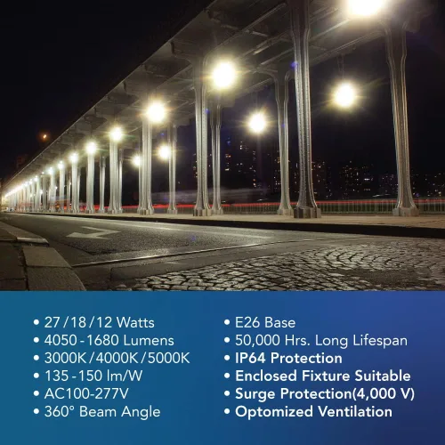 Miniatura 7 de Euri Lighting ECB27W-303sw, Bombilla LED de maíz, CCT (3K, 4K, 5K) y potencia sintonizable (27W, 18W, 12W), 135-150LM/W, 100~277VAC, atenuación