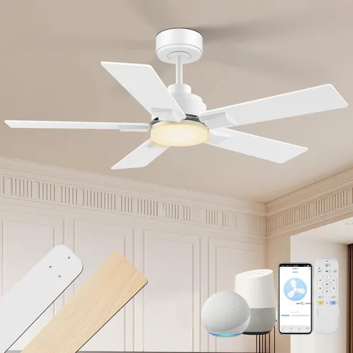 Miniatura 15 de Ventilador de techo inteligente de perfil bajo de 42 pulgadas con luces y control remoto, motor DC silencioso, control de voz WiFi a través de Oro