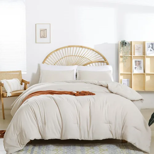 Juego de edredón Beige de weigelia, estilo bohemio, tamaño individual, con edredón en crema y 1 funda de almohada - Juego de cama suave y ligero