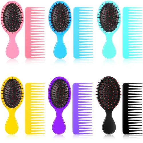 Miniatura 10 de Paquete de 12 peines de cepillo para cabello pequeño y húmedo, 6 mini cepillos desenredantes, cepillo desenredante para el cabello de viaje, 6 Negro