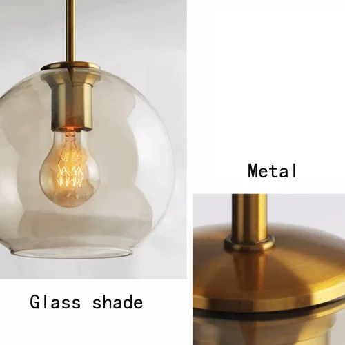 Miniatura 6 de Luces colgantes para isla de cocina, globo nórdico, pantalla de vidrio transparente, iluminación colgante de techo con acabado de metal, lámpara