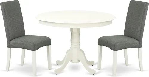 Miniatura 16 de East West Furniture HLDR3-CAP-03 Juego de mesa de comedor de 3 piezas contiene una mesa de comedor redonda con pedestal y 2 sillas Parson tapizadas
