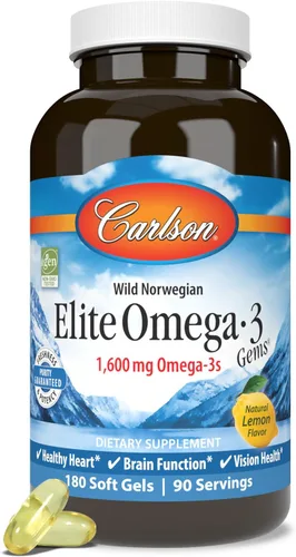 Miniatura 5 de Carlson Labs Elite Omega-3 Gems Aceite de pescado 1250 mg, 180 cápsulas blandas