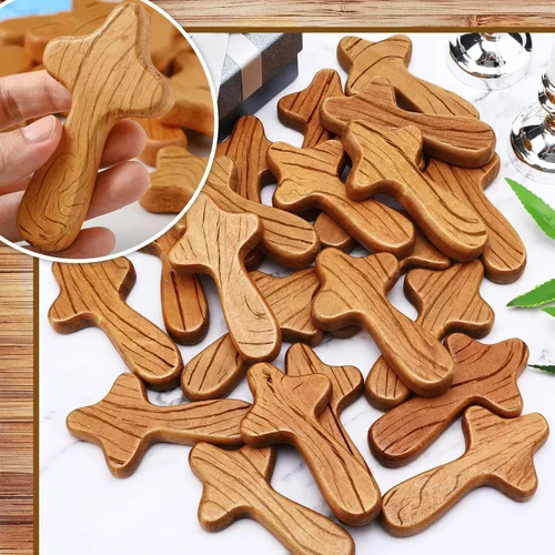 Miniatura 3 de 24 cruces de madera a granel, bolsillo de oración de mano, cruz de pino, pascua, cruz, Jesús, aferrado, regalo religioso y cristiano para la primera